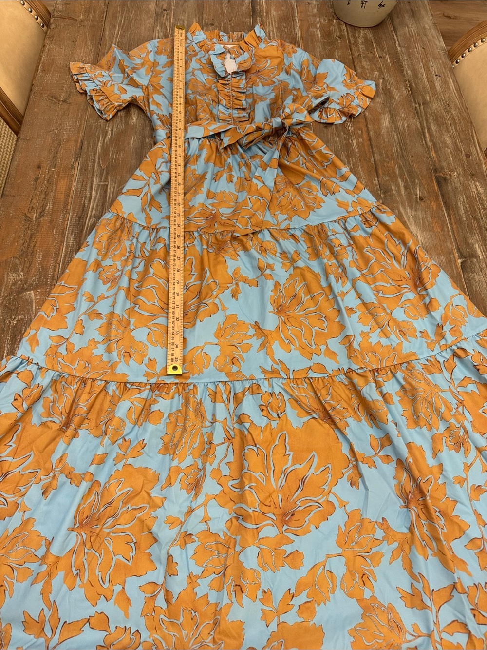 Blue and Mustard Floral Tiered Maxi Dress